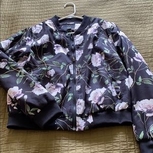 Cropped flower bomber jacket
